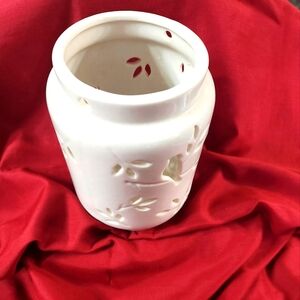 White Ceramic Vase with Leaf Bird Cutouts